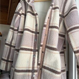 Maurices Cream and Brown Plaid Teddy Jacket
